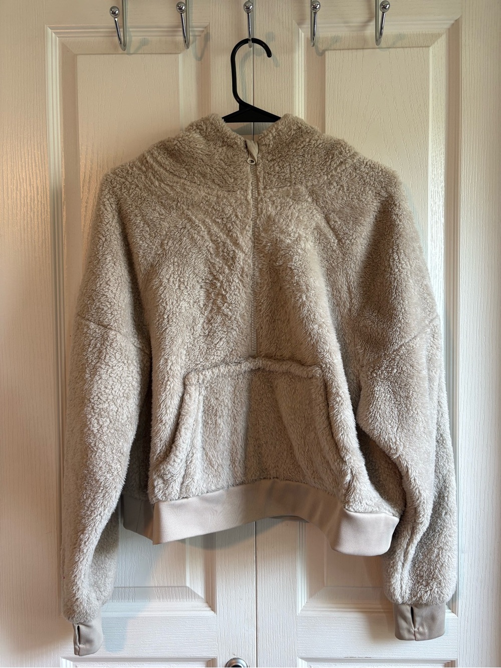 Cozy Plush Half-Zip Hoodie in Light Beige